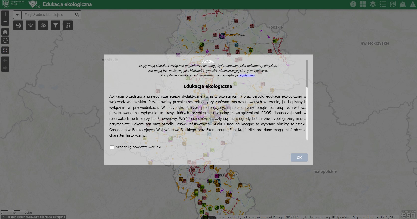 geoportal ORSIP - strona główna aplikacji "Edukacja ekologiczna"