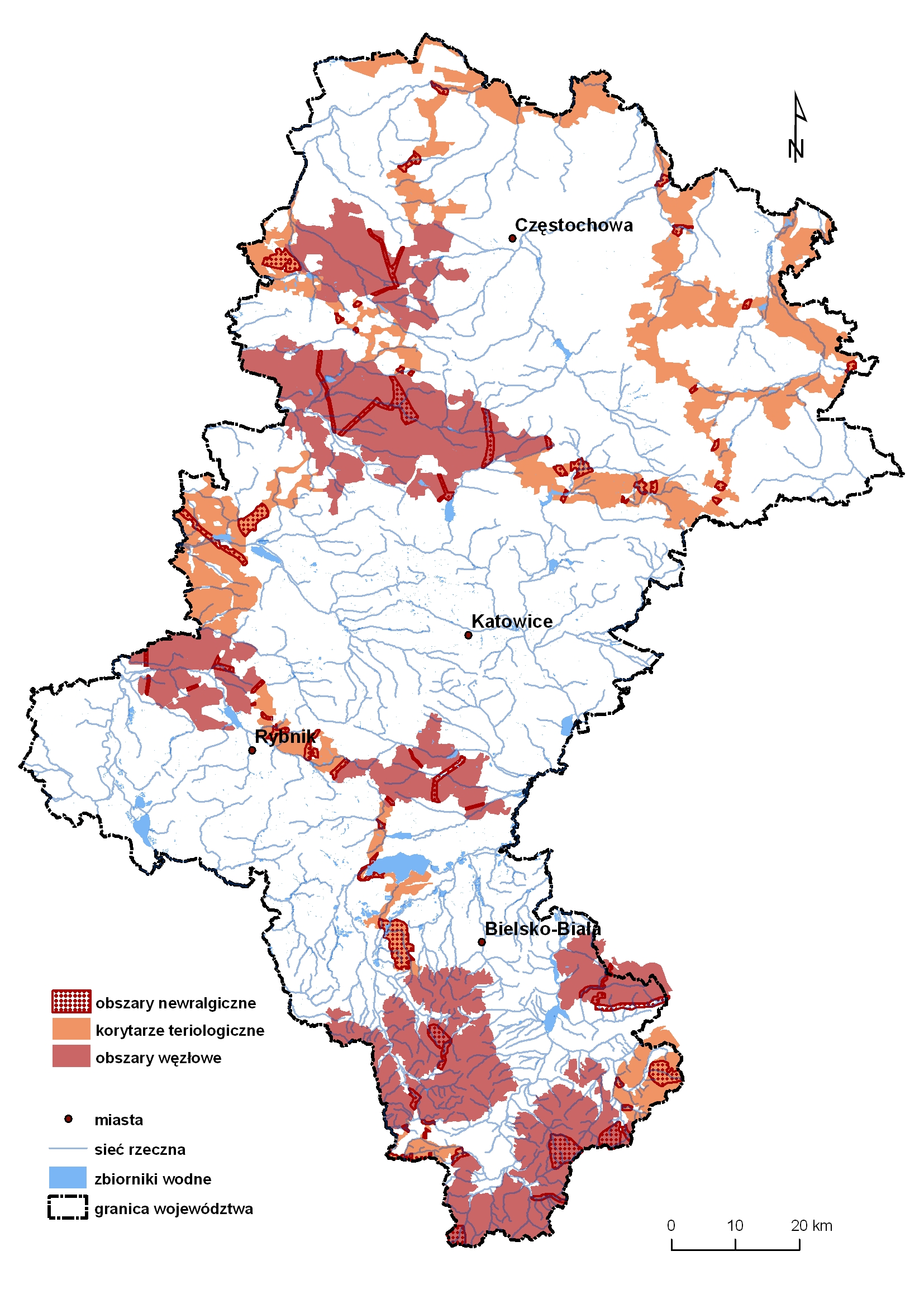 Korytarze ekologiczne w województwie śląskim – koncepcja do planu zagospodarowania przestrzennego województwa - korytarze dla ssaków drapieżnych (2016)