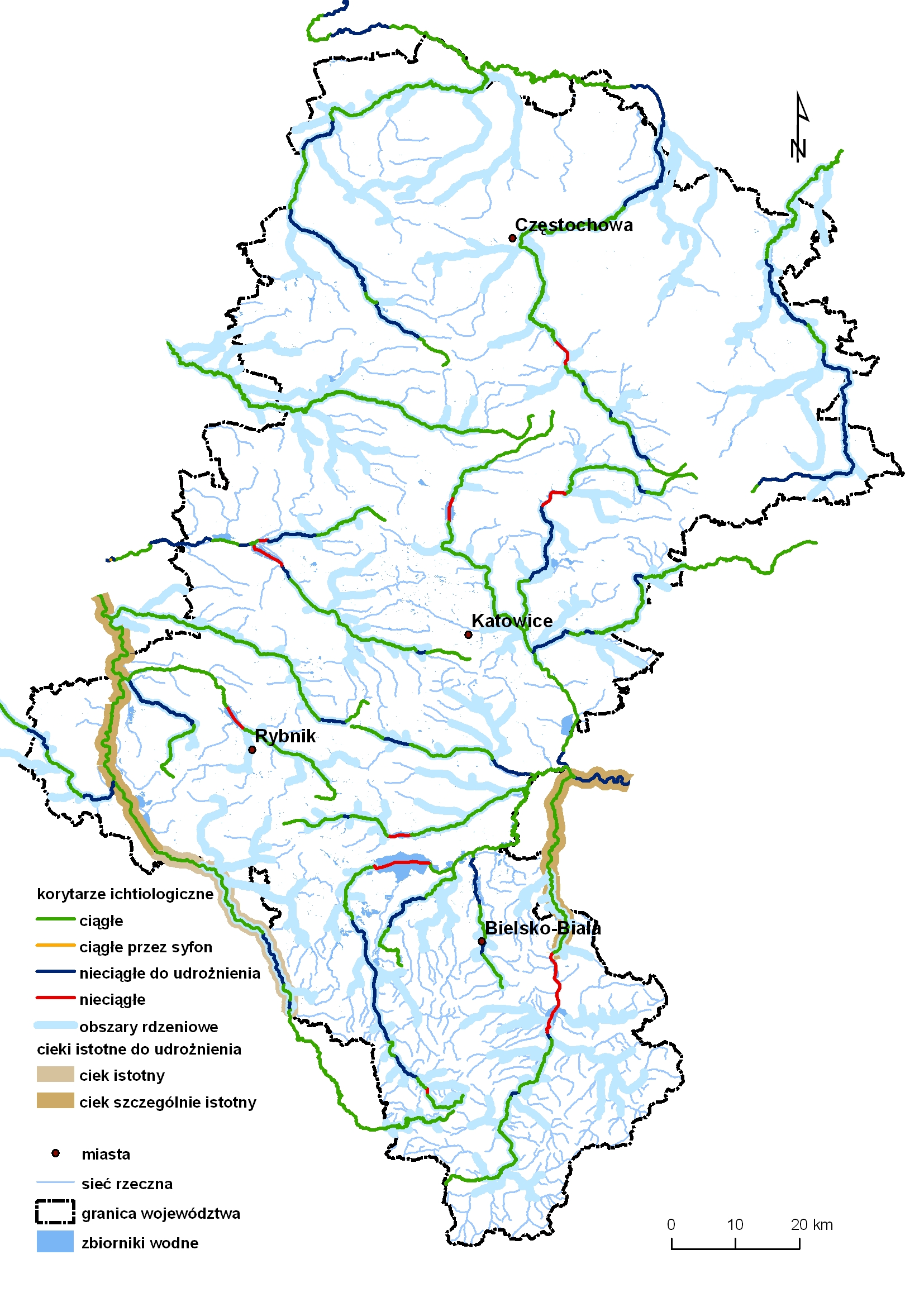 Korytarze ekologiczne w województwie śląskim – koncepcja do planu zagospodarowania przestrzennego województwa - korytarze dla ryb (2016)