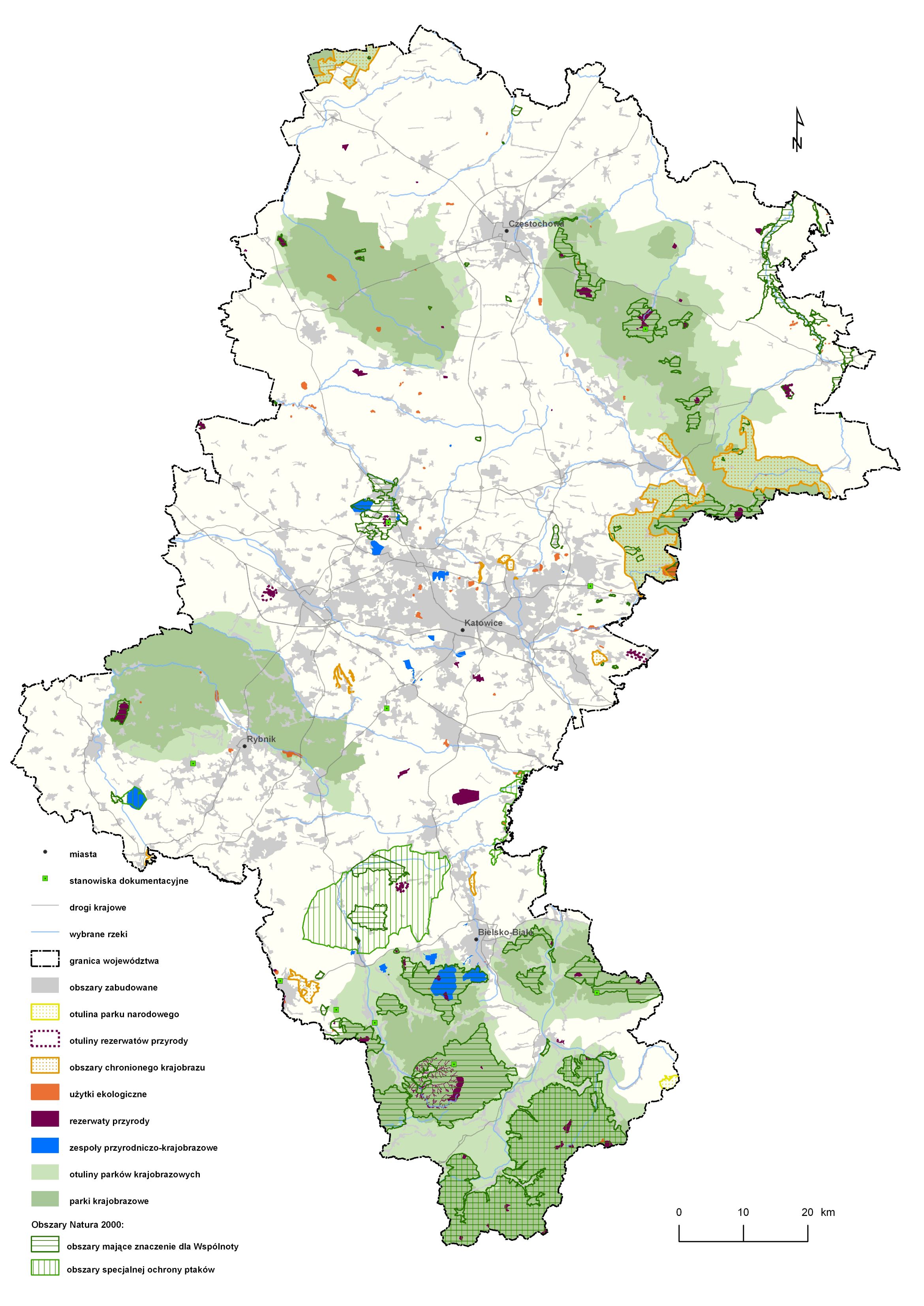 Lokalizacja form ochrony przyrody na terenie województwa śląskiego (2015)