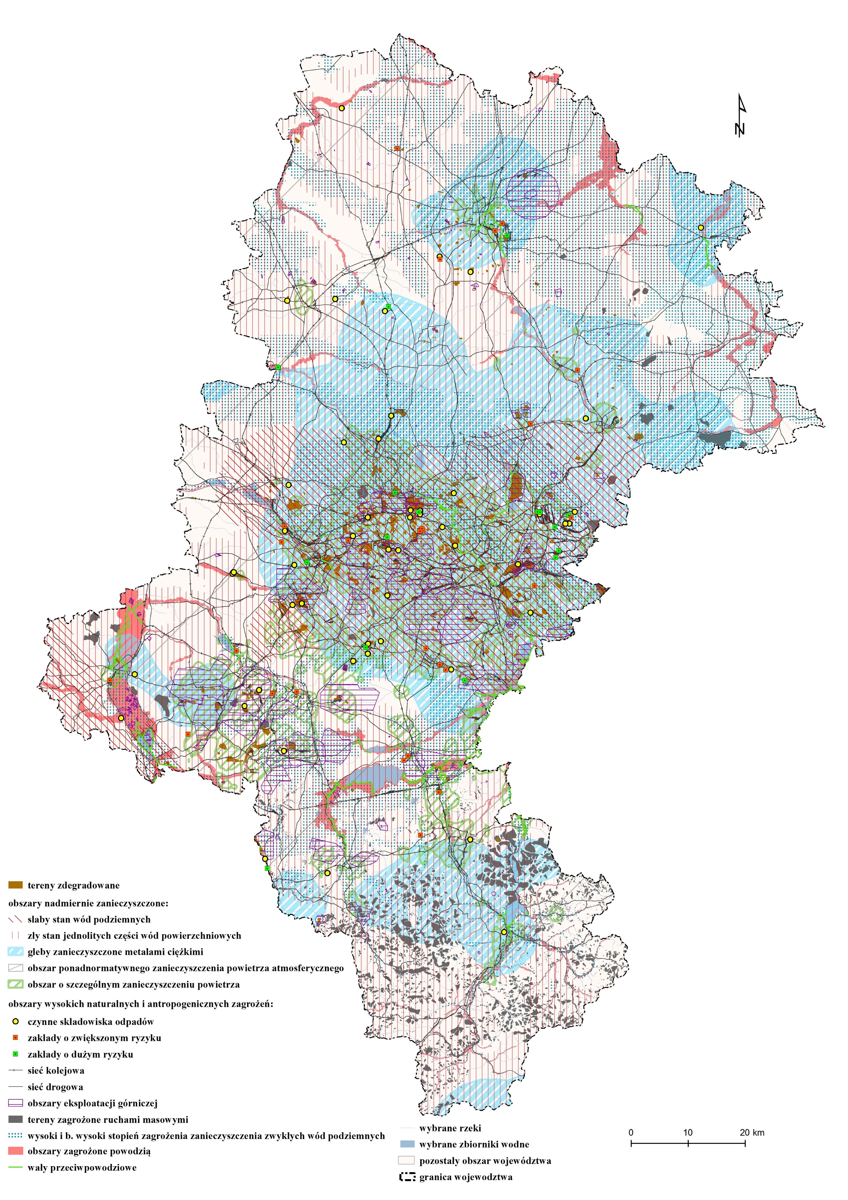 Występowania uciążliwości i zagrożeń środowiska przyrodniczego w województwie śląskim (2015)