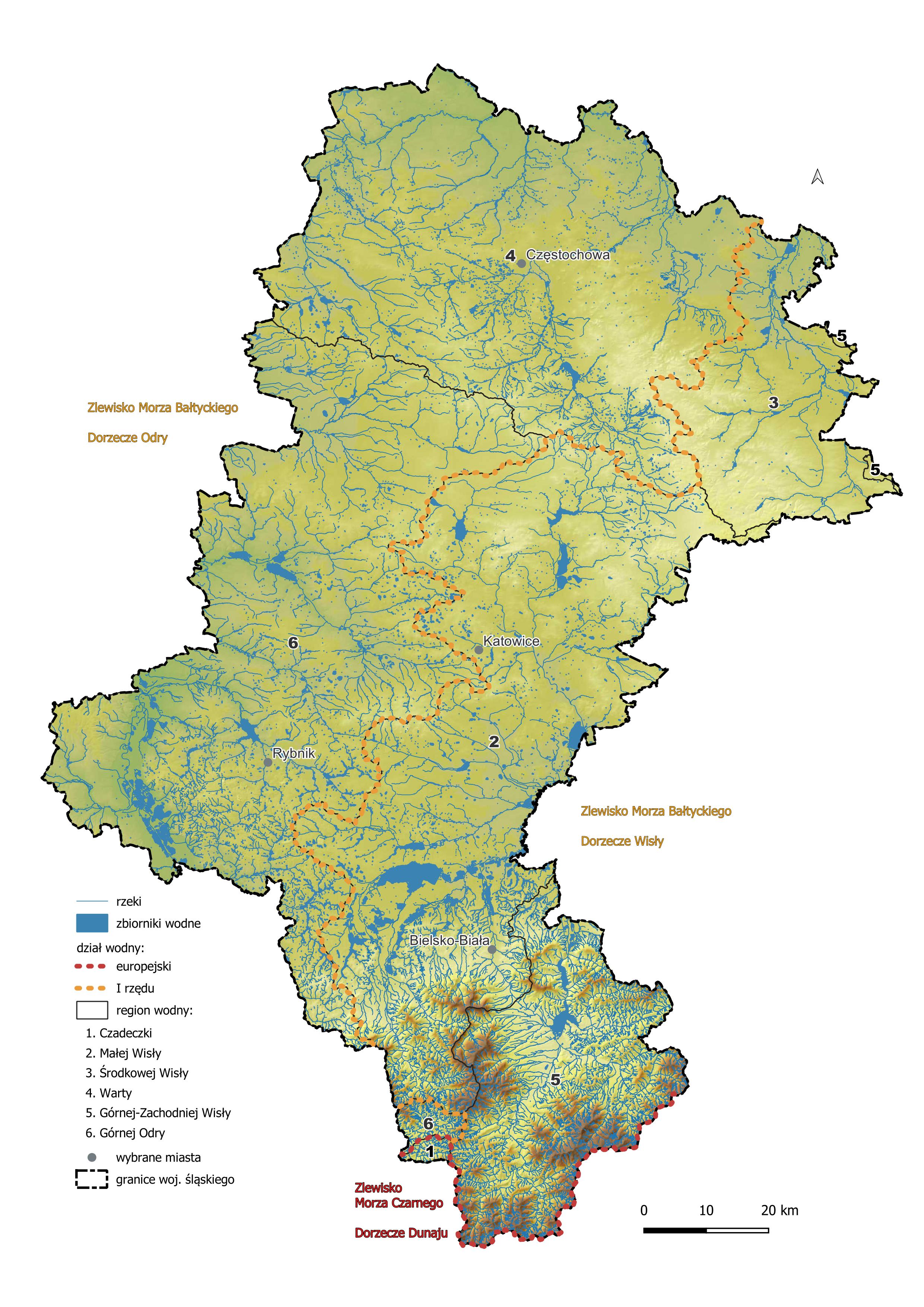 Mapa wód powierzchniowych województwa śląskiego