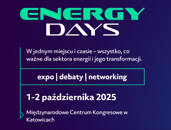 Grafika informacyjna EnergyDays2025, nazwa, miejsce, termin, informacje dodatkowe